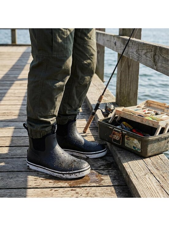 Men\'s Black Waterproof Fishing Rubber High Traction Non-Slip Ankle Rain Boots